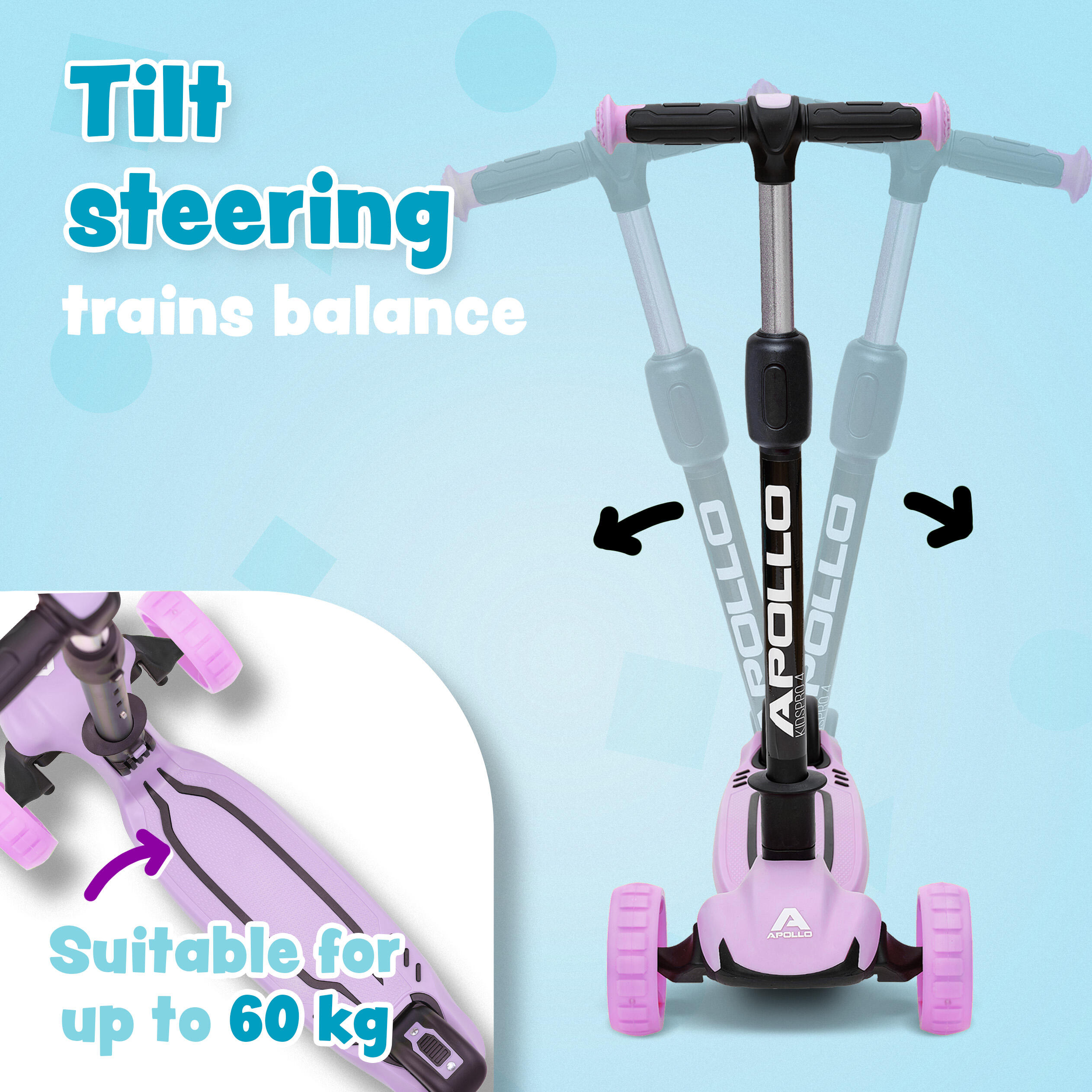 Patinete Plegable KIDSPRO4 - 3 Ruedas Regulable en Altura, Púrpura 3/7