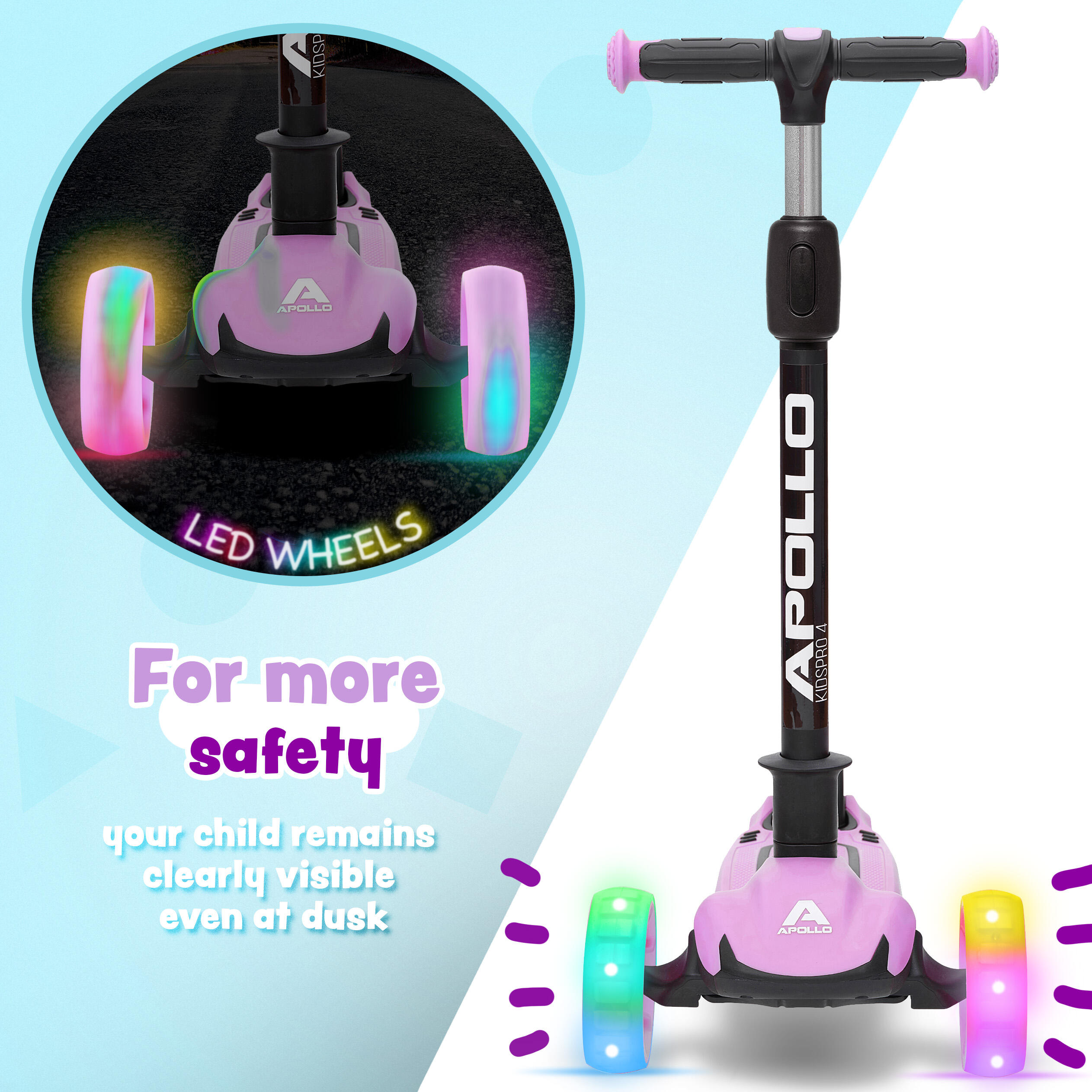 Patinete Plegable KIDSPRO4 - 3 Ruedas Regulable en Altura, Púrpura 4/7