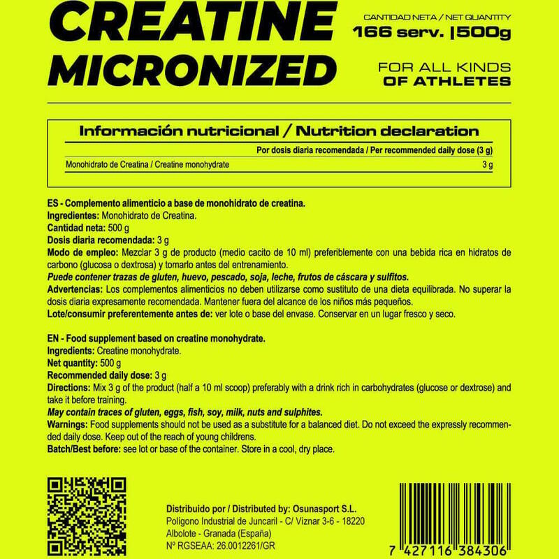 Creatina Micronizada 200 Mesh - 500g Neutro de MASmusculo Fit Line