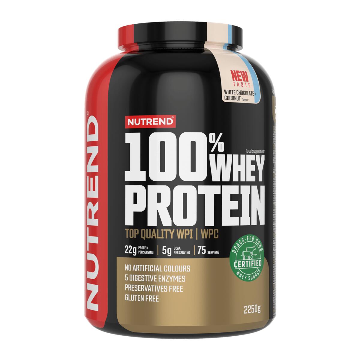 NUTREND Syrovátkový protein 100% WHEY PROTEIN, bílá čokoláda + kokos