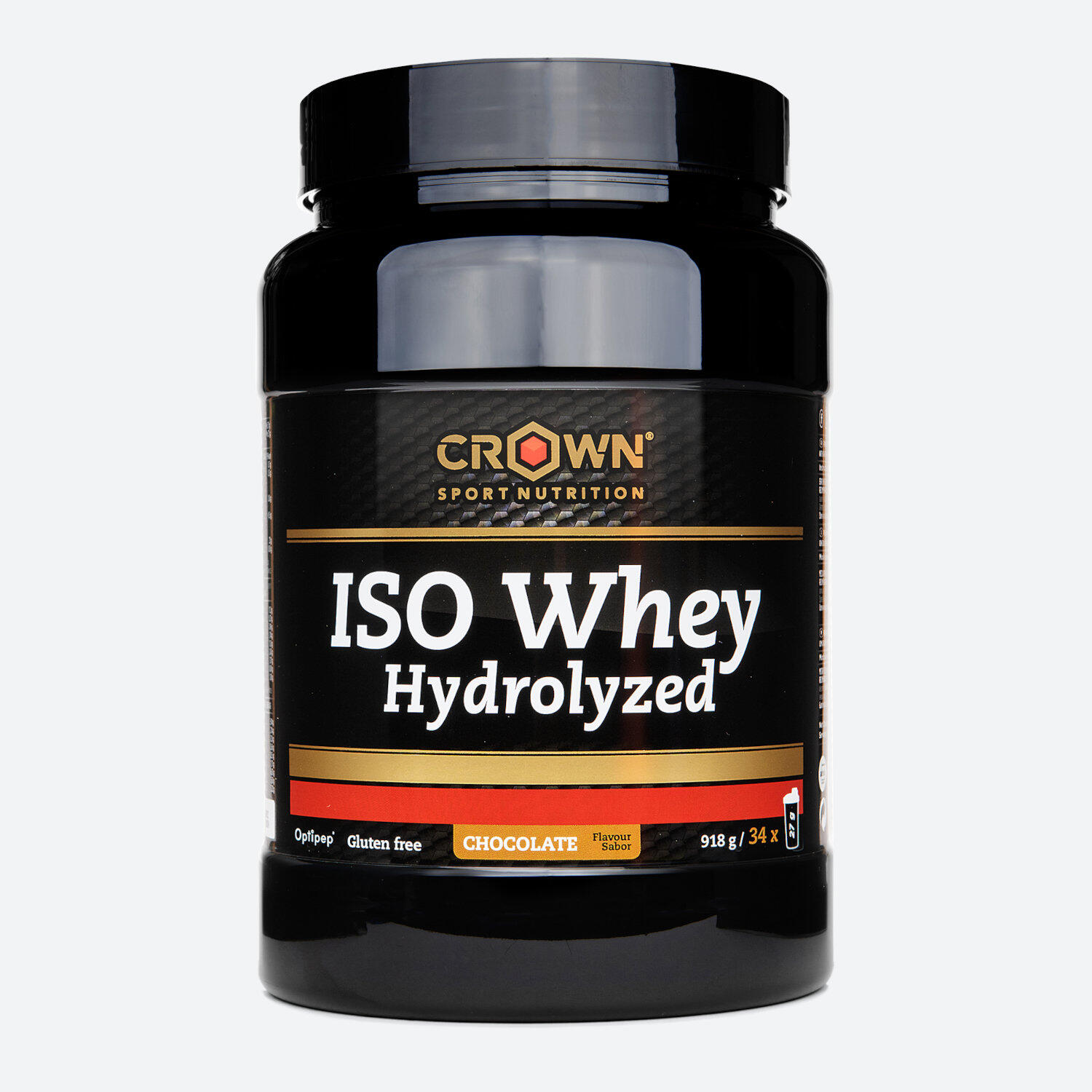Lata com 918g de concentrado de whey hidrolisado ‘ISO Whey Hydrolized‘ Chocolate