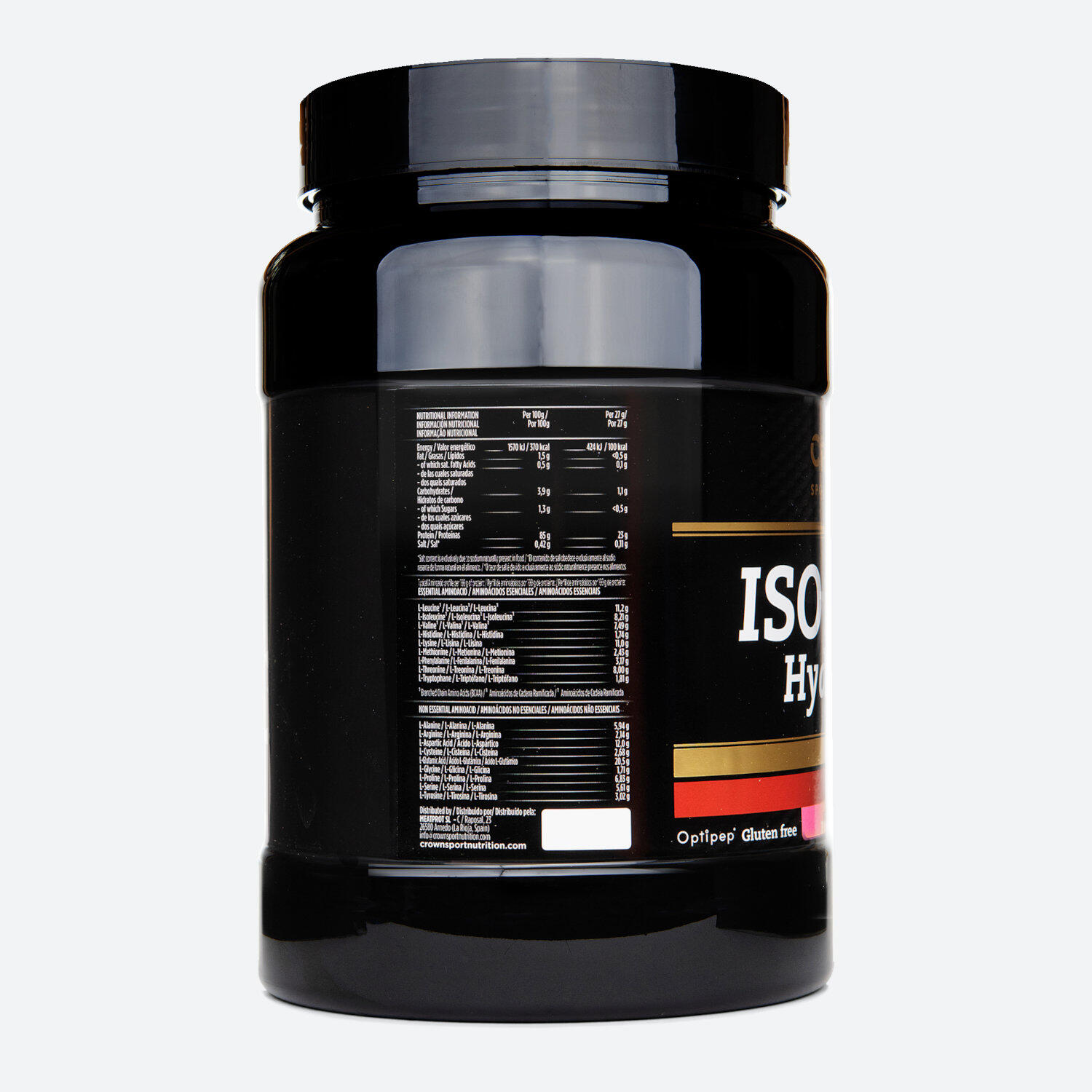 Lata com 918g de concentrado de whey hidrolisado ‘ISO Whey Hydrolized‘ Morango 2/3