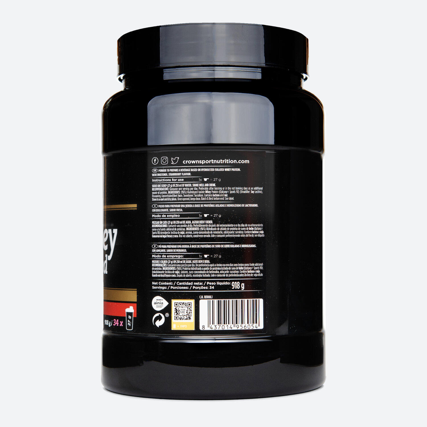 Lata com 918g de concentrado de whey hidrolisado ‘ISO Whey Hydrolized‘ Morango 3/3