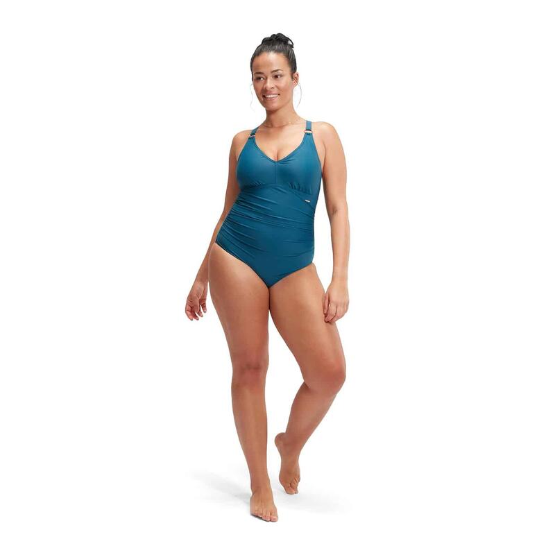 Speedo Womens Shaping V Neck 1 Piece Dark Teal