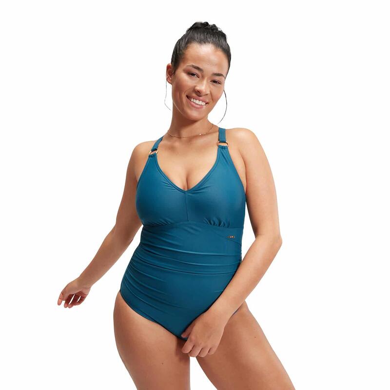 Speedo Womens Shaping V Neck 1 Piece Dark Teal