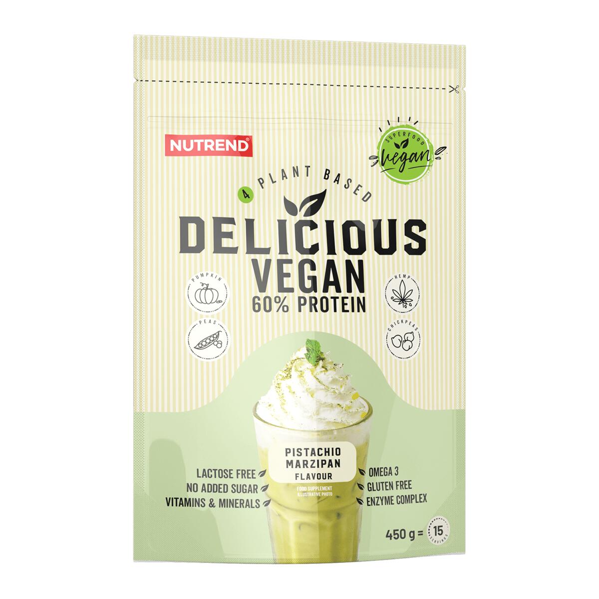 NUTREND Rostlinný protein DELICIOUS VEGAN PROTEIN, pistácie + marcipán
