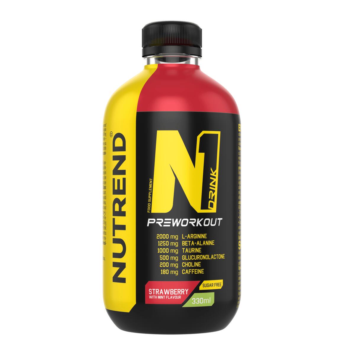 NUTREND Pre-workout hotový nápoj N1 DRINK, 330 ml, jahoda + máta