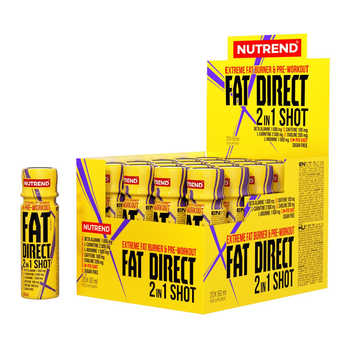 NUTREND Pre-workout a spalovač 2v1 FAT DIRECT SHOT, 20 x 60 ml, bez příchutě
