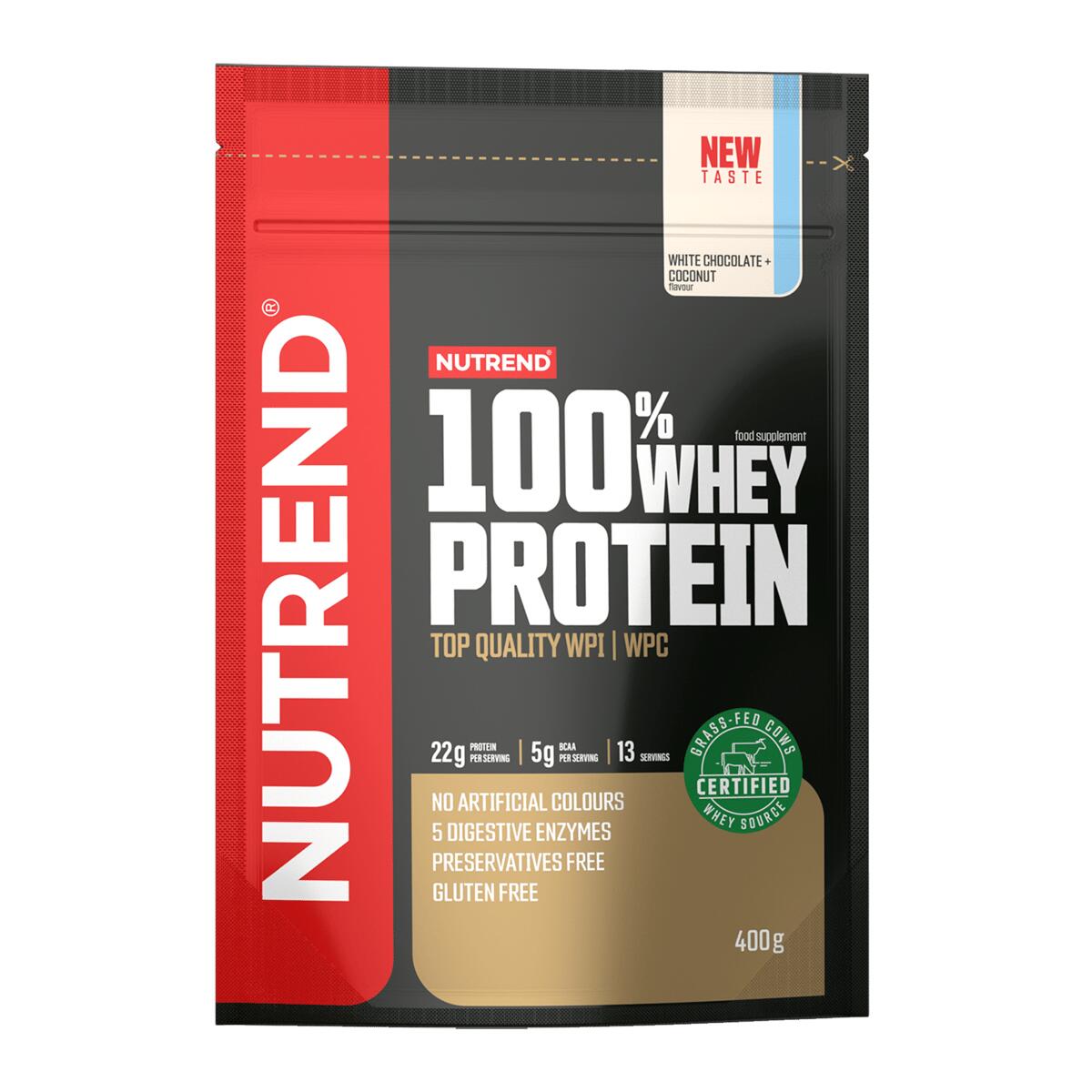 NUTREND Syrovátkový protein 100% WHEY PROTEIN, bílá čokoláda + kokos