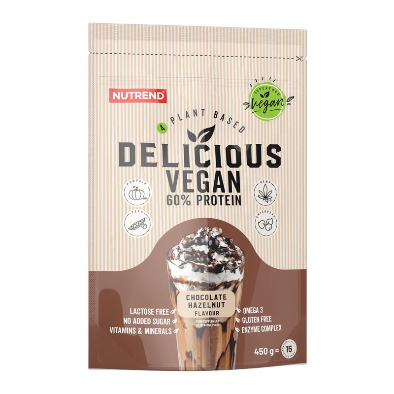 Nutrend DELICIOUS VEGAN PROTEIN, 450 g, čokoláda + lískový ořech