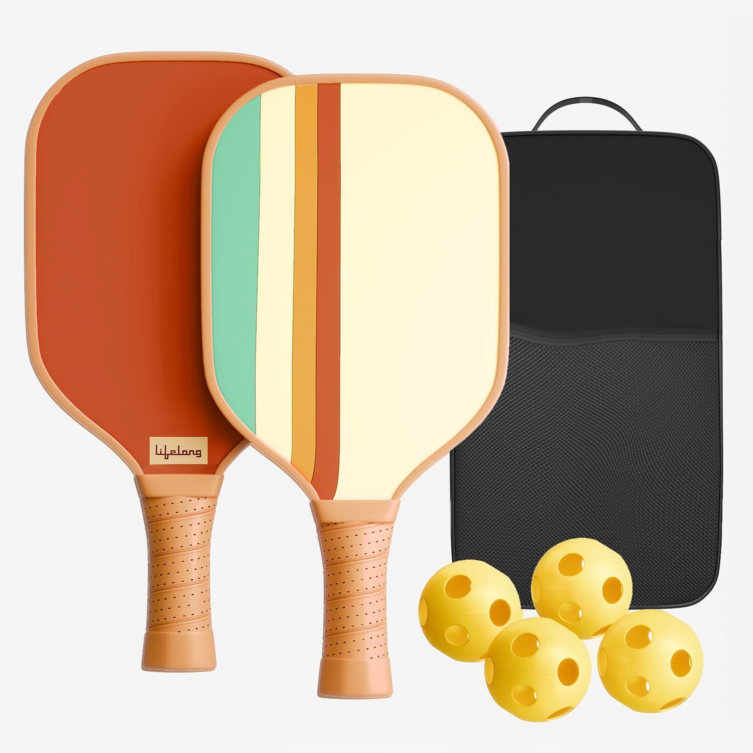 Lifelong Pickleball Paddle Set - Fiberglass Surface, 4 Pickleball Balls & Paddle Cover Bag