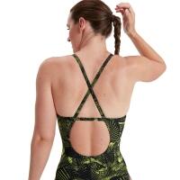 Maiô Speedo Feminino Allover Fixed Crossback - Preto/Verde Limão - Tamanho 30 3/6