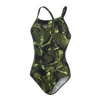 Maiô Speedo Feminino Allover Fixed Crossback - Preto/Verde Limão - Tamanho 30 5/6