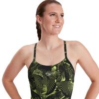 Maiô Speedo Feminino Allover Fixed Crossback - Preto/Verde Limão - Tamanho 30 4/6