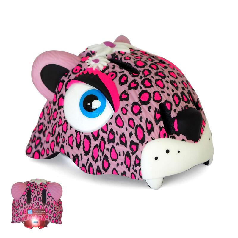 Casco de bicicleta para niños |Leopardo Rosa | Crazy Safety | Homologado EN 1078