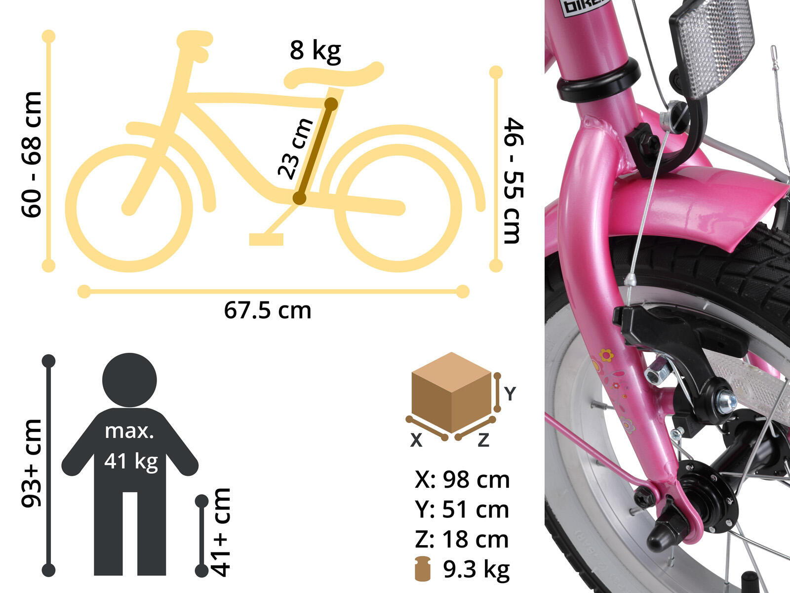 Bikestar kinderfiets Classic 12 inch roze / wit 5/5