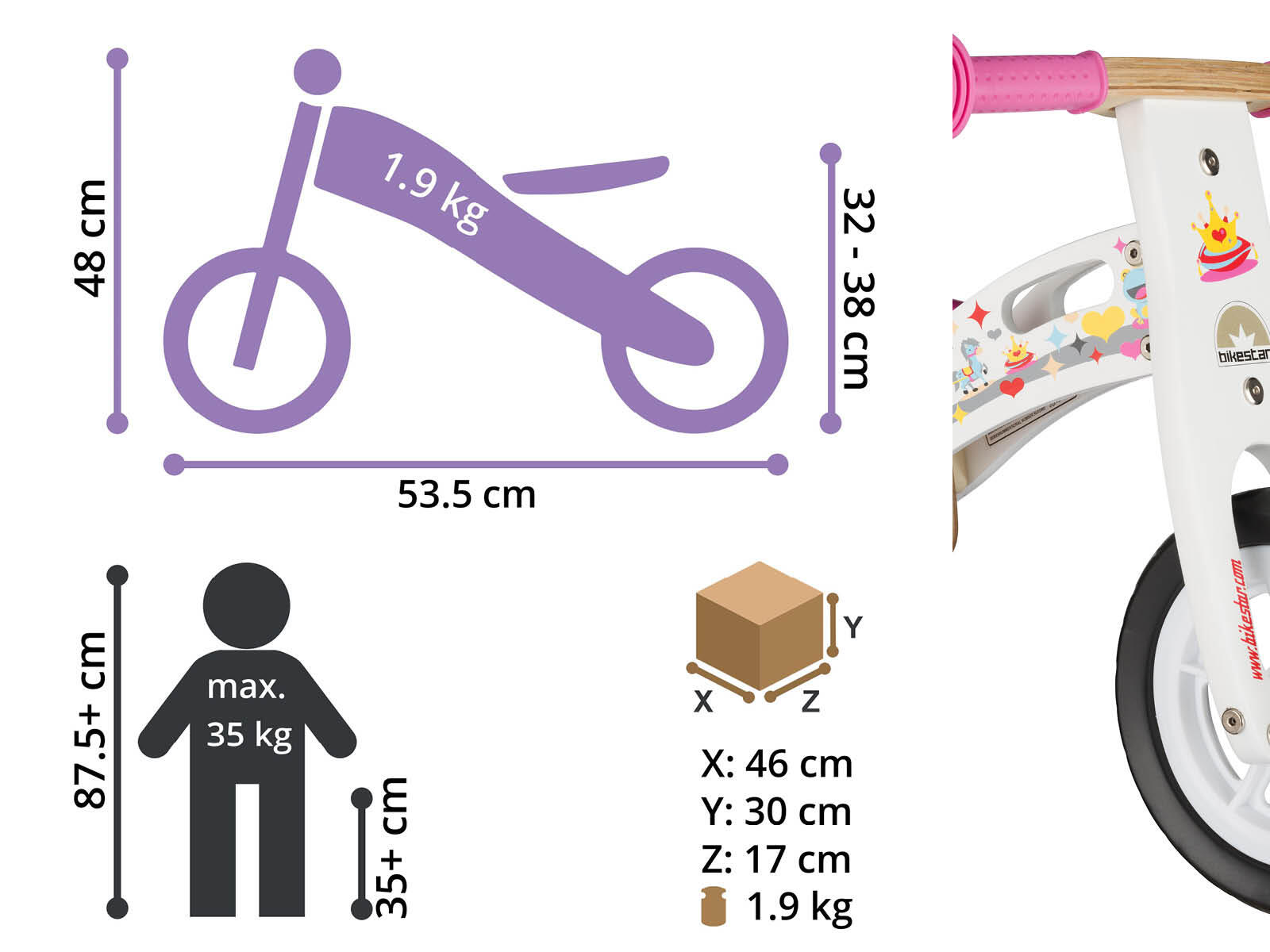 Bikestar, houten loopfiets, 10 inch wielen, prinses 3/5