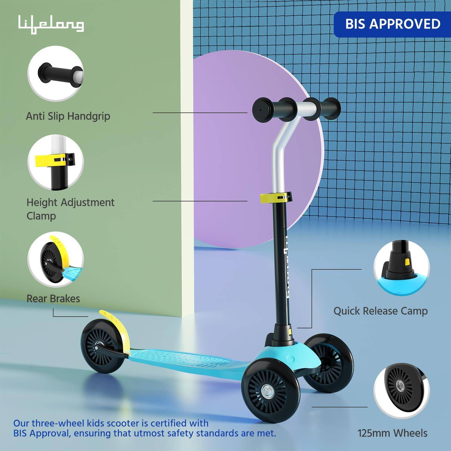 Lifelong Scooter for Kids - Kids Scooter with 3 Changeable Colours, Aluminium Handle & Adjustable Height - Kick Scooter - Baby Scooter Toys for 3+ Year Old Boy & Girl - Skate Scooter - Multicolor -  3