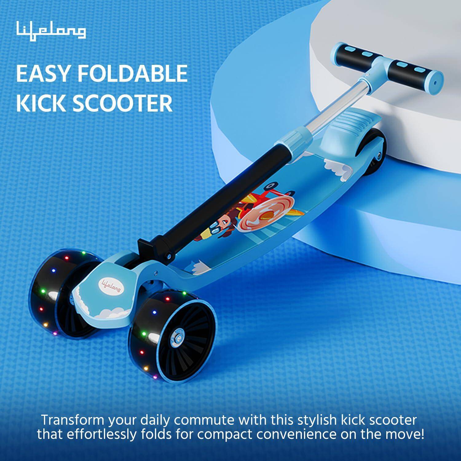 Lifelong Scooter for Kids 3+ Years - Foldable Kids Scooter with LED Wheels & Adjustable Height - Kick Scooter Capacity 50kg- Bab -  4