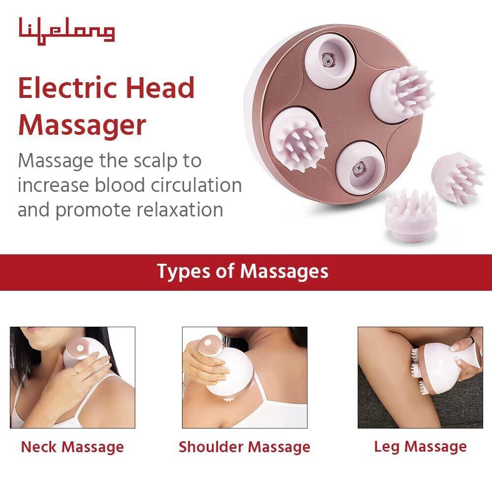 Lifelong LLM225 Rechargeable Head, Scalp Full Body Pain Relief Massager, Electric Head Kneading Massager,4 Speed Modes,Handheld Portable Head Scratcher for Hair Growth,Deep Clean & Relaxation,Brown -  4