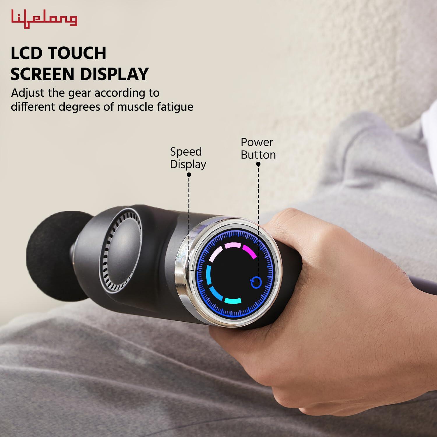 Lifelong Gun Massager for Pain Relief - Touch Display-Percussion Massage Gun Machine for Full Body - Rechargeable Gun Massager w