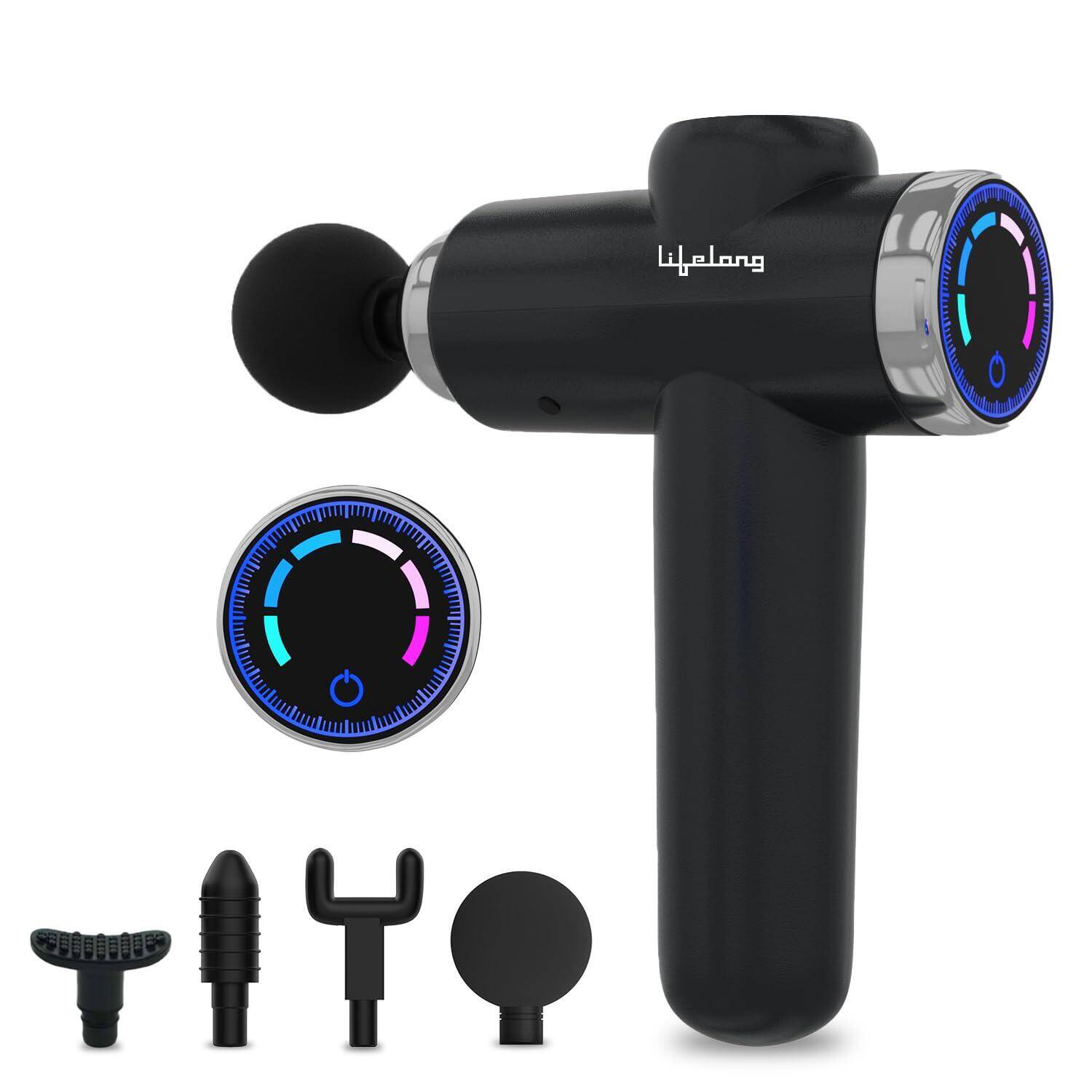 Lifelong Gun Massager for Pain Relief - Touch Display-Percussion Massage Gun Machine for Full Body - Rechargeable Gun Massager with 20 Speed Setting for Muscle Massage of Back, Neck, Shoulder, Hand, Foot & Leg for Daily use