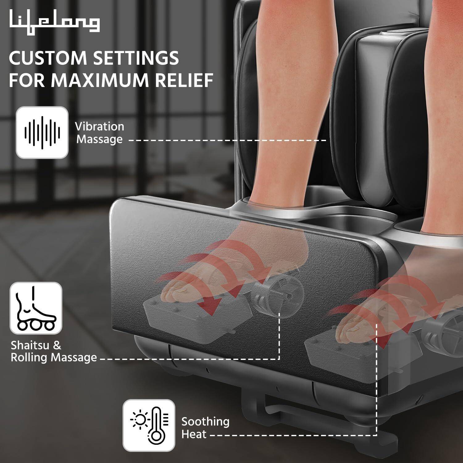 Lifelong 2 in 1 Foot & Leg Massager Machine & Foldable Ottoman Rest for Home - Pain Relief Massage for Legs - Heat + Rolling, Kneading, Shiatsu, Vibration & Air Compression - Massages Ankle & Calf too -  3