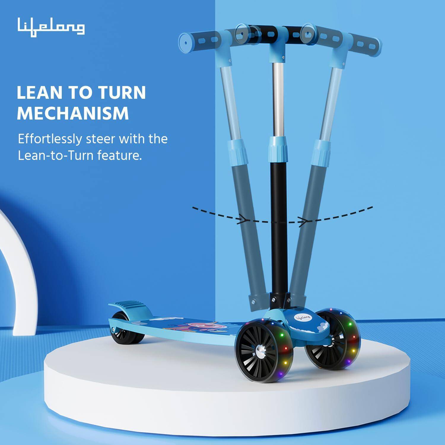 Lifelong Scooter for Kids 3+ Years - Foldable Kids Scooter with LED Wheels & Adjustable Height - Kick Scooter Capacity 50kg- Bab -  3