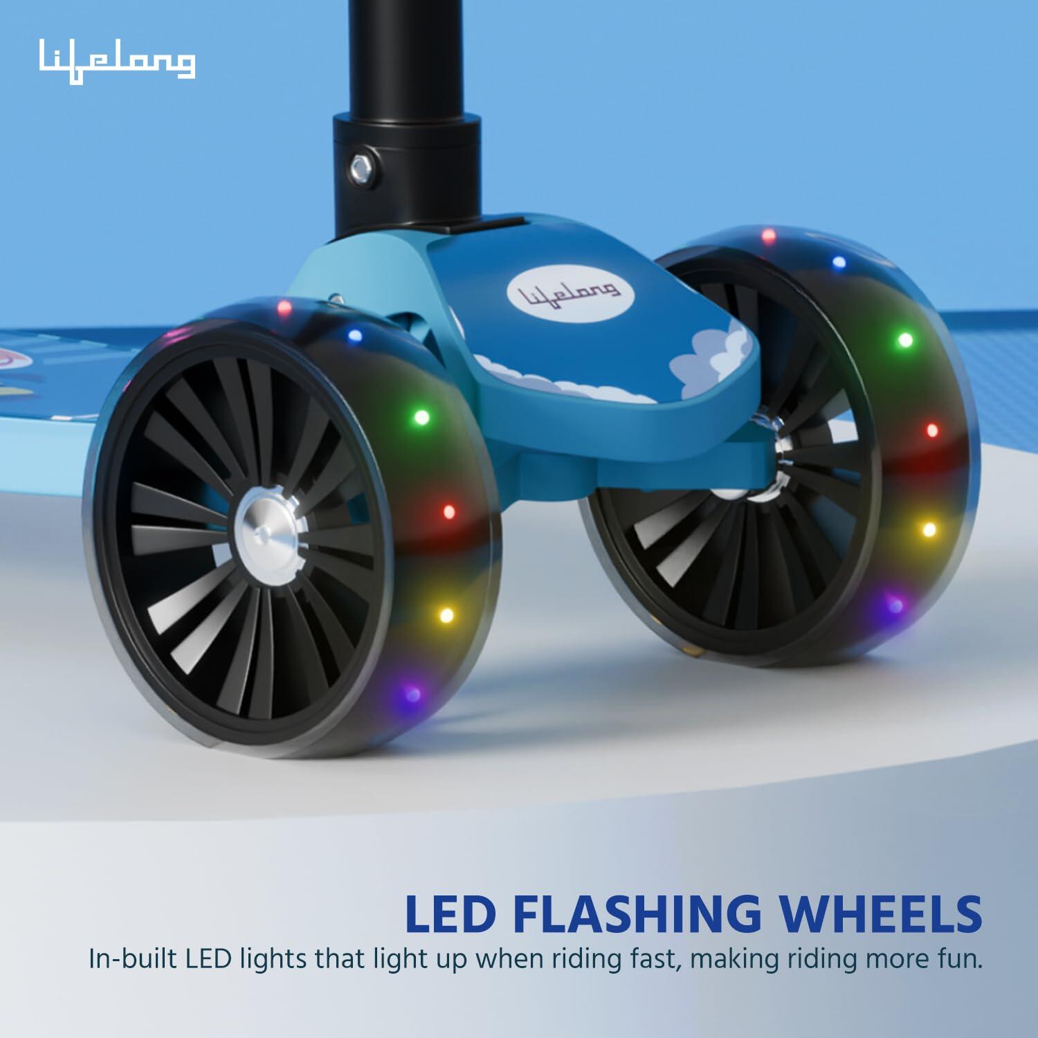 Lifelong Scooter for Kids 3+ Years - Foldable Kids Scooter with LED Wheels & Adjustable Height - Kick Scooter Capacity 50kg- Bab