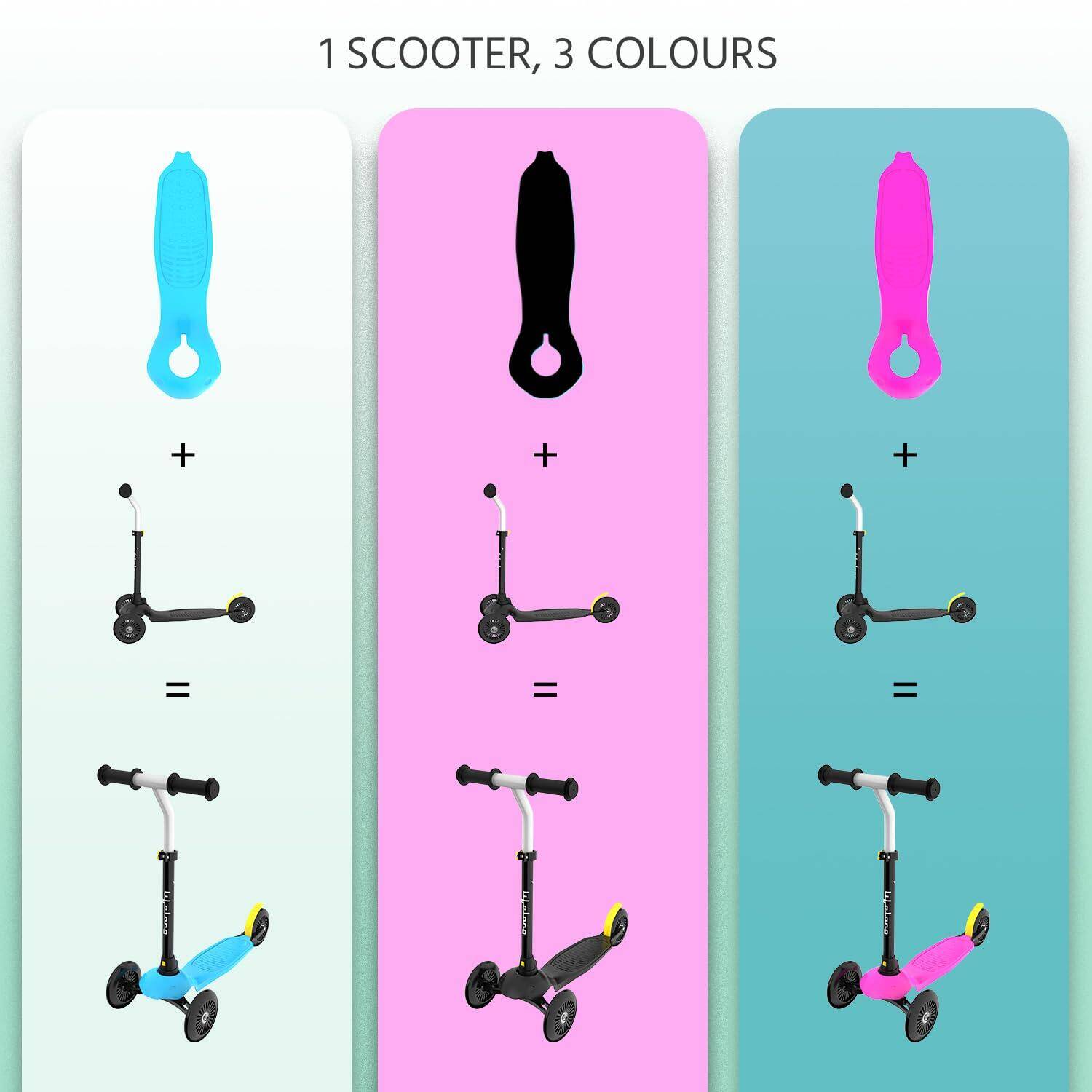 Lifelong Scooter for Kids - Kids Scooter with 3 Changeable Colours, Aluminium Handle & Adjustable Height - Kick Scooter - Baby Scooter Toys for 3+ Year Old Boy & Girl - Skate Scooter - Multicolor -  5