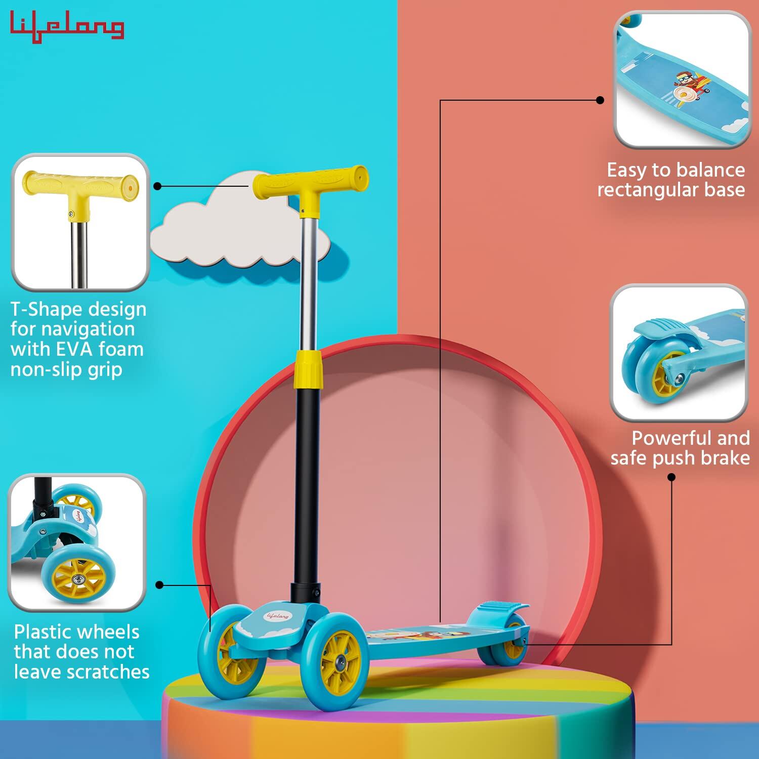 Lifelong Kick Scooter with Adjustable Height_PIPE_Foldable Scooter_PIPE_Skate Scooter for Kids with PVC Wheel_PIPE_Age Upto 3+ Y