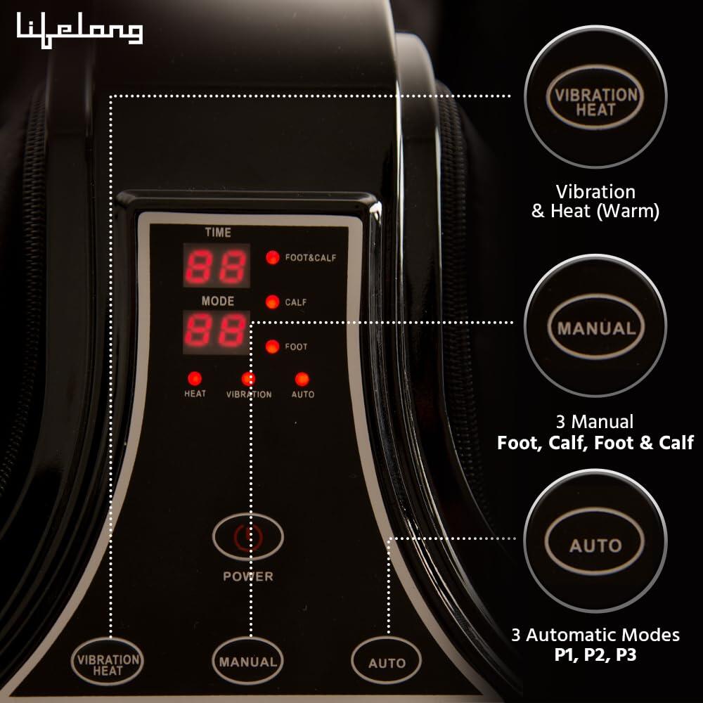 Lifelong Calf, Foot and Leg Massager Machine for Home - Pain Relief Massage for Legs - Heat + 4 Vibration Motors - Rolling, Kneading, and Shiatsu - Improve Blood Circulation, Dark Brown, 80W (LLM99)
