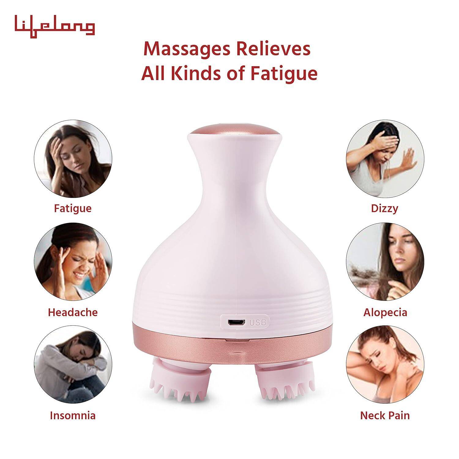 Lifelong LLM225 Rechargeable Head, Scalp Full Body Pain Relief Massager, Electric Head Kneading Massager,4 Speed Modes,Handheld Portable Head Scratcher for Hair Growth,Deep Clean & Relaxation,Brown -  3