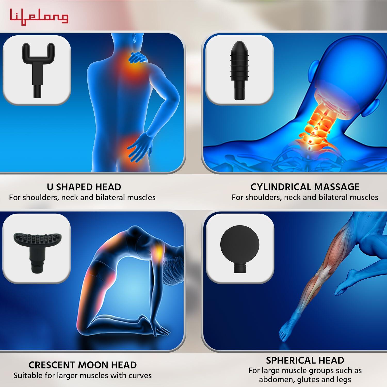 Lifelong Gun Massager for Pain Relief - Touch Display-Percussion Massage Gun Machine for Full Body - Rechargeable Gun Massager w