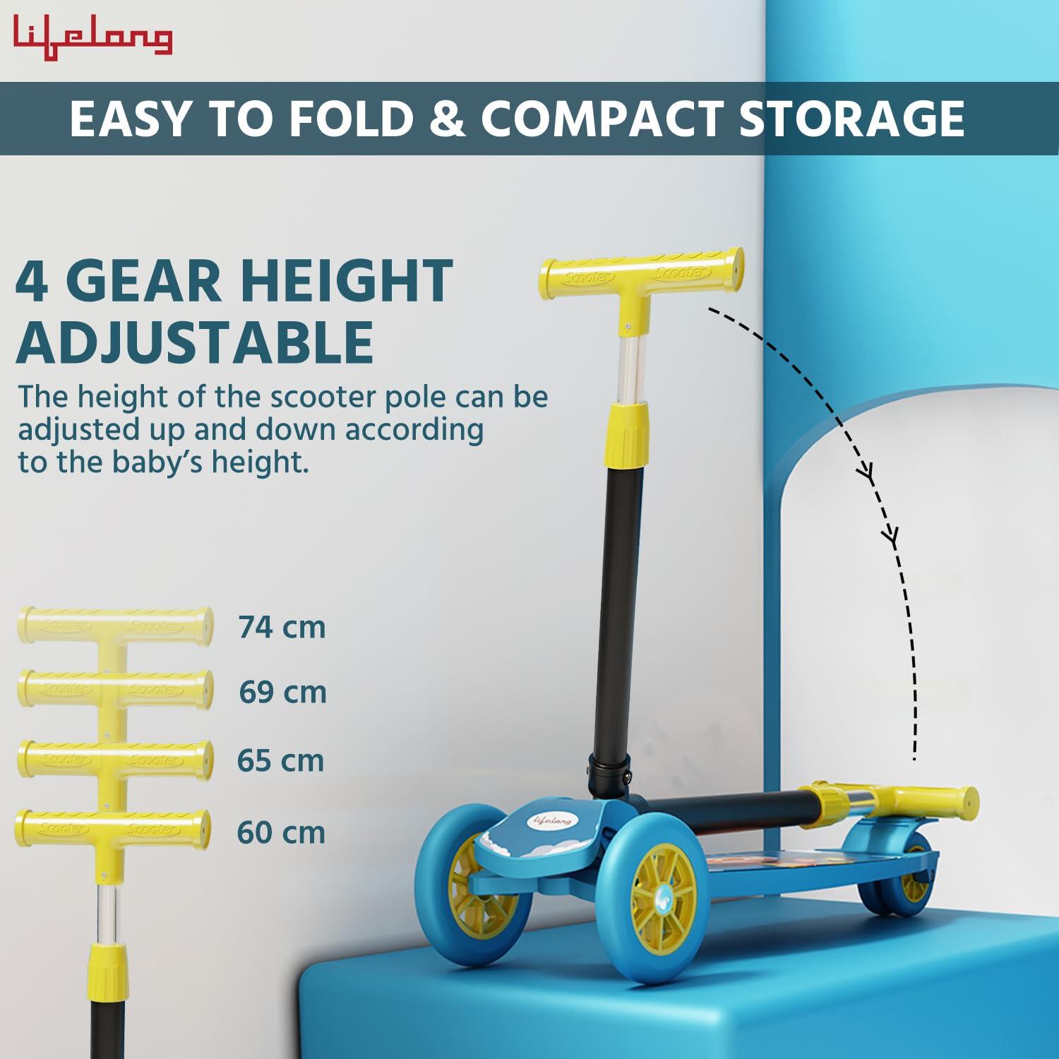 Lifelong Kick Scooter with Adjustable Height_PIPE_Foldable Scooter_PIPE_Skate Scooter for Kids with PVC Wheel_PIPE_Age Upto 3+ Y