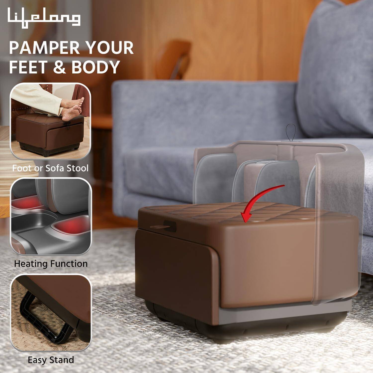 Lifelong 2 in 1 Foot & Leg Massager Machine & Foldable Ottoman Rest for Home - Pain Relief Massage for Legs - Heat + Rolling, Kneading, Shiatsu, Vibration & Air Compression - Massages Ankle & Calf too -  5