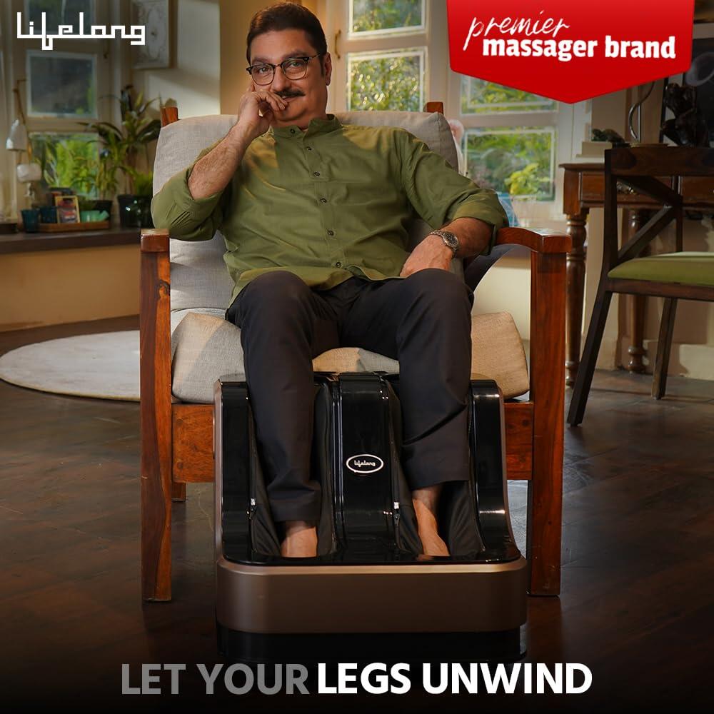 Lifelong Calf, Foot and Leg Massager Machine for Home - Pain Relief Massage for Legs - Heat + 4 Vibration Motors - Rolling, Kneading, and Shiatsu - Improve Blood Circulation, Dark Brown, 80W (LLM99)