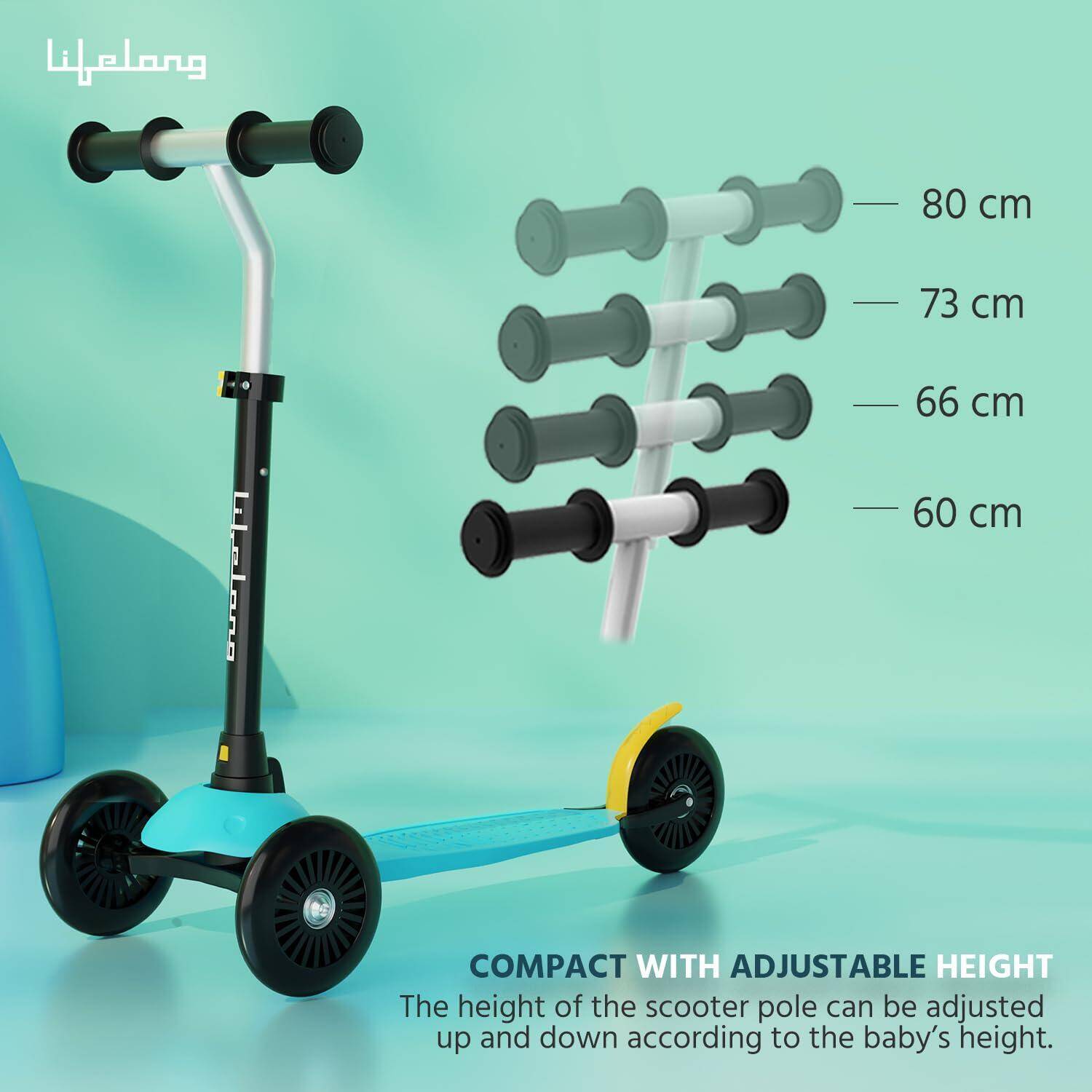 Lifelong Scooter for Kids - Kids Scooter with 3 Changeable Colours, Aluminium Handle & Adjustable Height - Kick Scooter - Baby Scooter Toys for 3+ Year Old Boy & Girl - Skate Scooter - Multicolor -  4