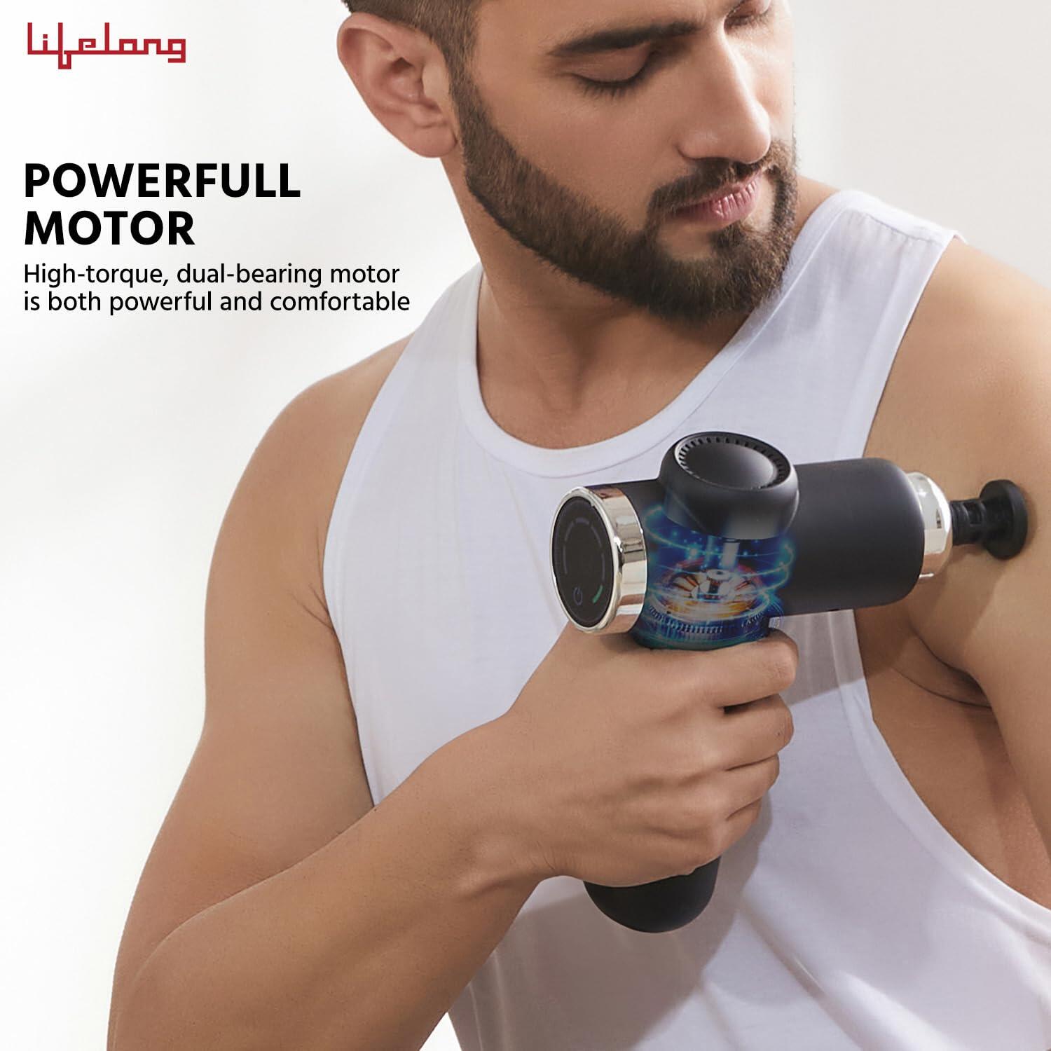 Lifelong Gun Massager for Pain Relief - Touch Display-Percussion Massage Gun Machine for Full Body - Rechargeable Gun Massager w