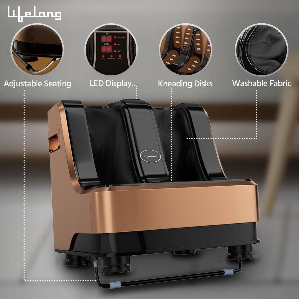 Lifelong Calf, Foot and Leg Massager Machine for Home - Pain Relief Massage for Legs - Heat + 4 Vibration Motors - Rolling, Kneading, and Shiatsu - Improve Blood Circulation, Dark Brown, 80W (LLM99) -  5
