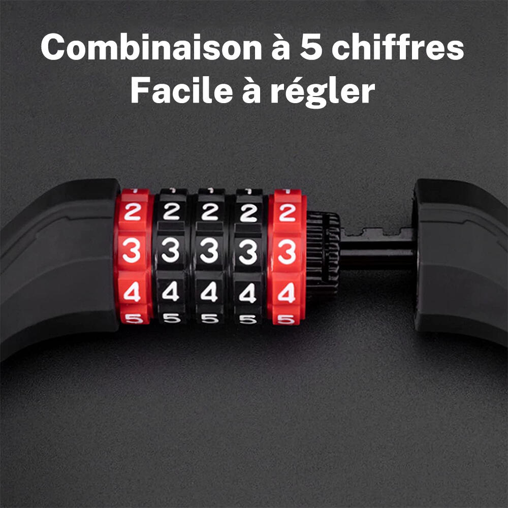 Câble Antivol vélo à Code 5 Chiffres Cadenas pliable Noir 120cm/180cm 5/7