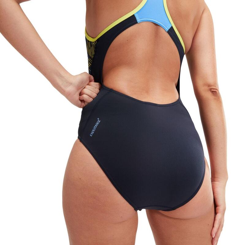 Speedo Womens Placement Laneback True Navy / Curious Blue / Lemon Drizzle