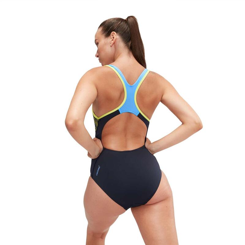 Speedo Womens Placement Laneback True Navy / Curious Blue / Lemon Drizzle