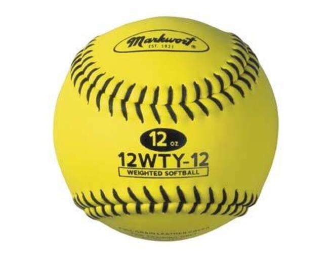 MARKWORT Pallina da softball in pelle gialla Markwort con peso (12WTY, peso 4 oz)