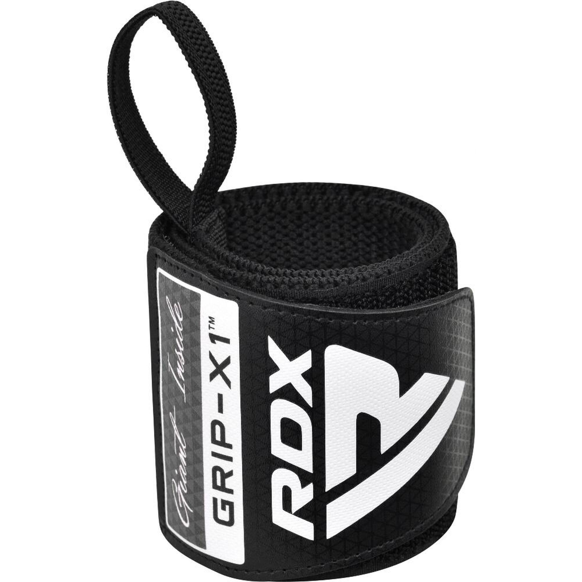 RDX Muñequera Gym Wrist Wrap R11 negra-gris