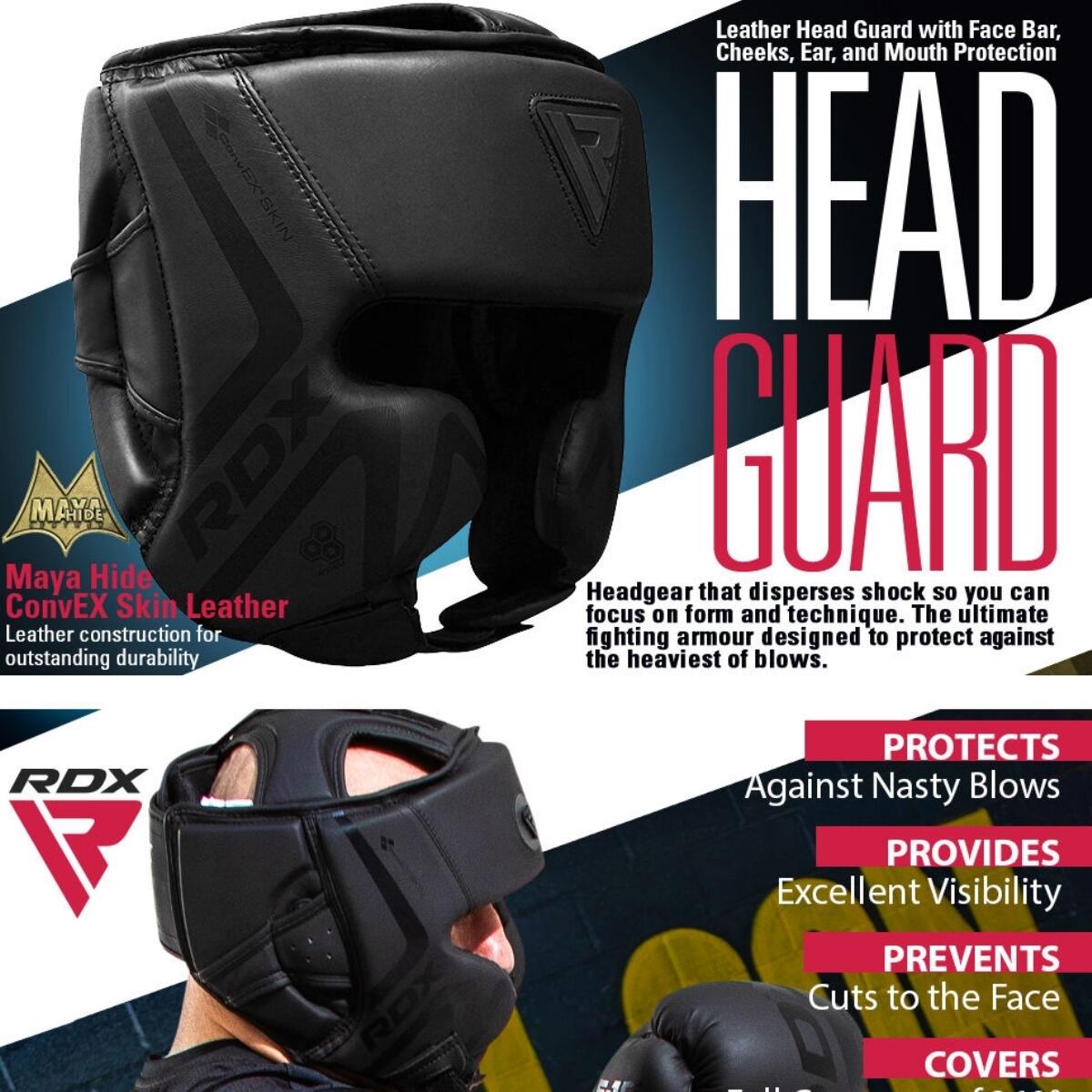 RDX T15 Leather X NOIR Head Guard 6/7