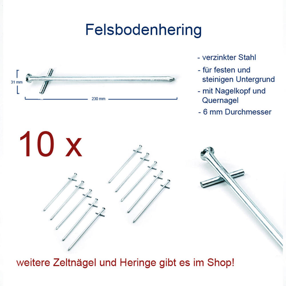 10 x Felsbodenhering 23 cm Felsnagel Zelt Hering Erdnagel Stahl Nägel verzinkt 5/5