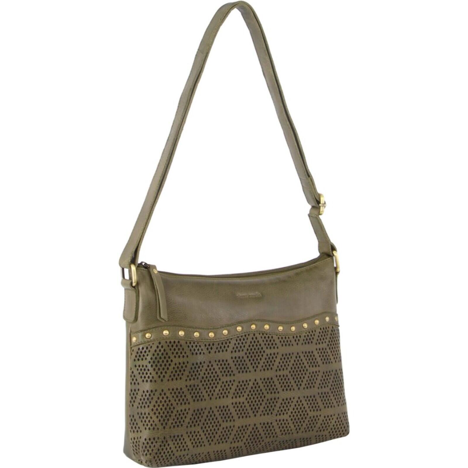 Pierre Cardin Womens Leather Perforated Cross Body Travel Bag