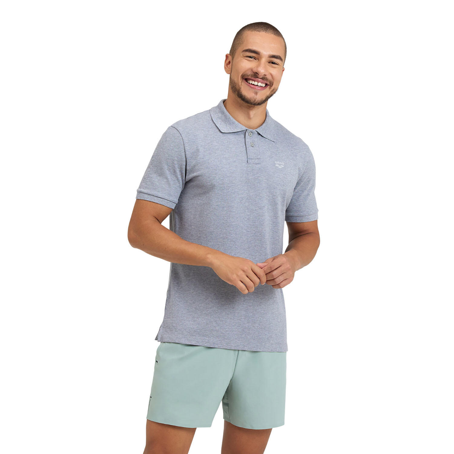 Arena - T-shirt De Plage Homme - Poloshirt Solid Cotton Piquet - T-shirt Crop Top - Blanc|gris - S - Decathlon