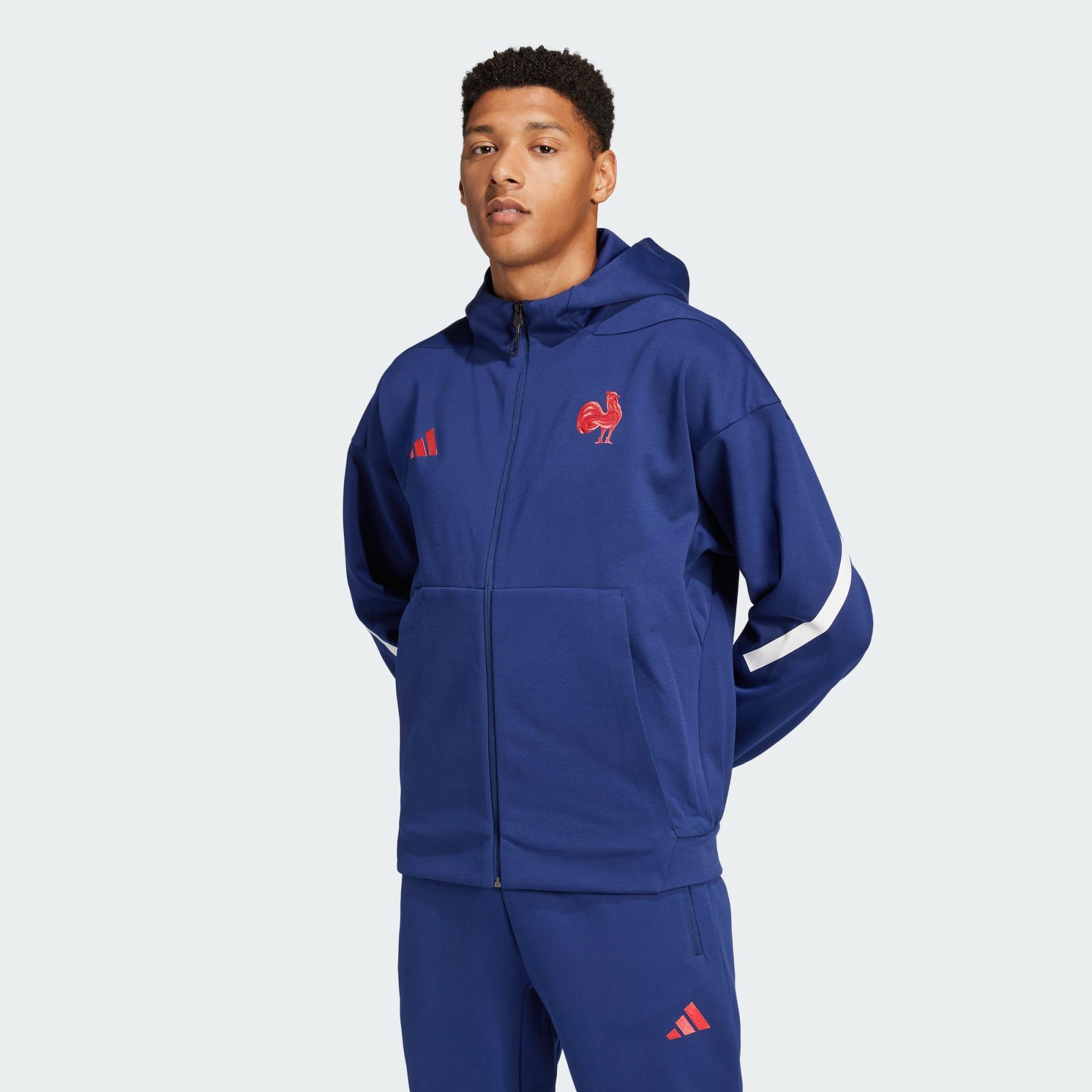Adidas - Veste De Survêtement Zippée À Capuche Z.n.e. Équipe De France Rugby - Survêtement De Sudation - Bleu - Decathlon